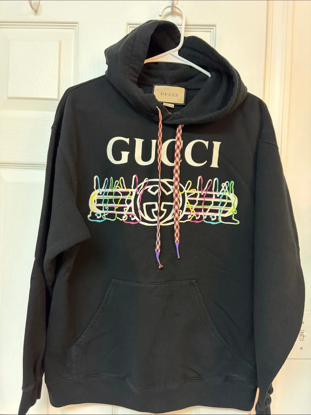 Gucci Black Crewneck Hoodie with Neon Logo Graphic